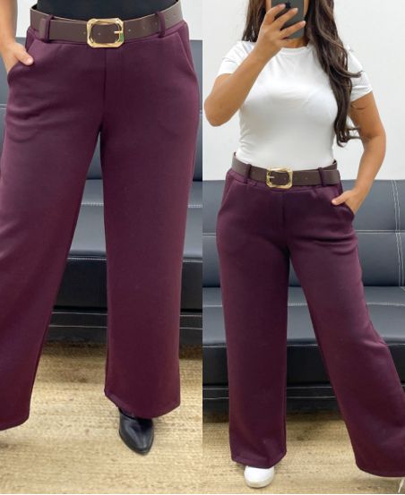 PAQUETE DE 4 PANTALONES DE 2 BOLSILLOS + CINTURÓN S-M-L-XL AH255114 CIRUELA