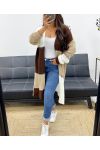 MULTICOLOR SOFT LONG CARDIGAN AH255130 CHOCO-BEIGE-WHITE