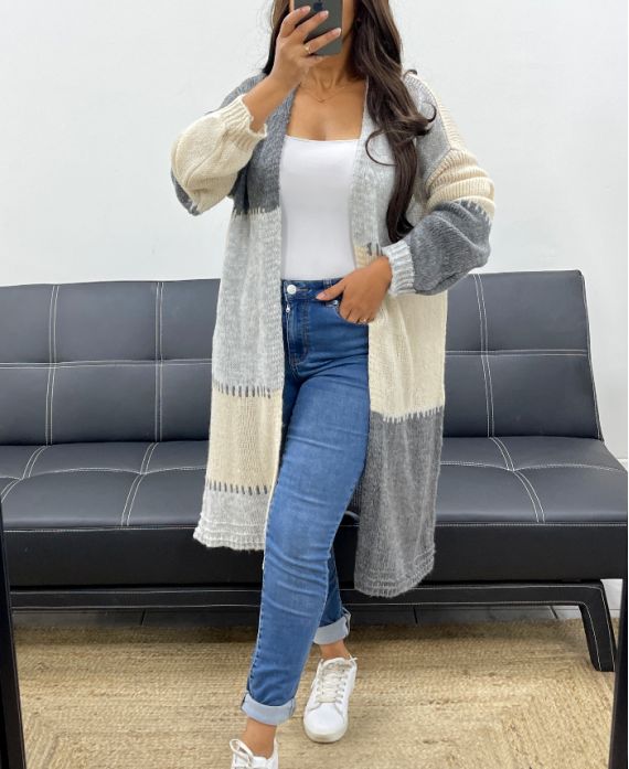 GILET LONG DOUX MULTICOLOR AH255130 GRIS