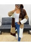 MULTICOLOR SOFT LONG CARDIGAN AH255130 CHOCO-CAMEL- WHITE