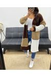 MULTICOLOR SOFT LONG CARDIGAN AH255130 CHOCO-CAMEL- WHITE