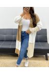CÁRDIGAN LARGO SUAVE MULTICOLOR AH255130 CAMEL-BEIGE-BLANCO