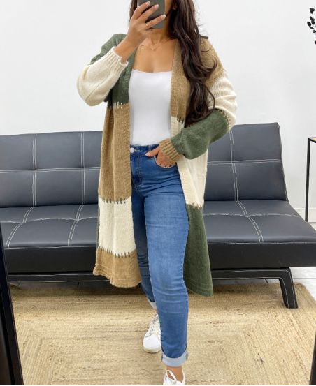 MULTICOLOR SOFT LONG CARDIGAN AH255130 KHAKI