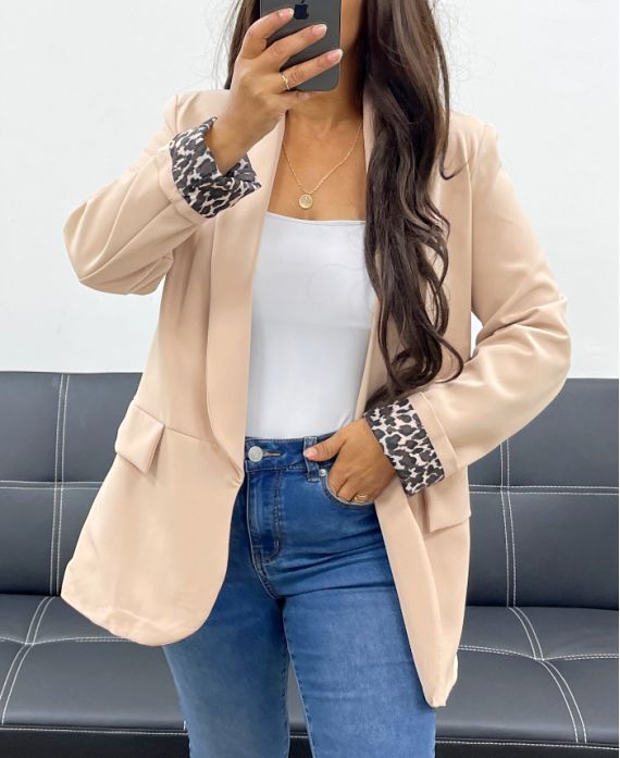 GIACCA BLAZER CON FODERA LEOPARDATA AH255109 BEIGE