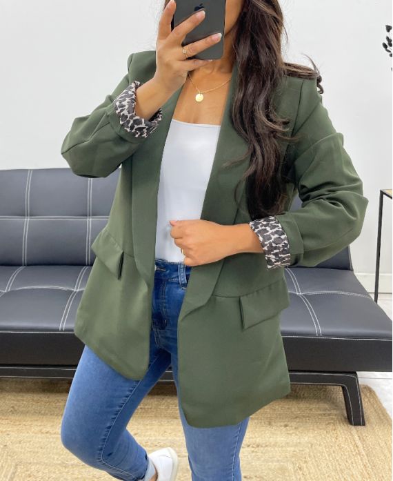 BLAZER JASJE MET LUIPAARDVOERING AH255109 KAKI