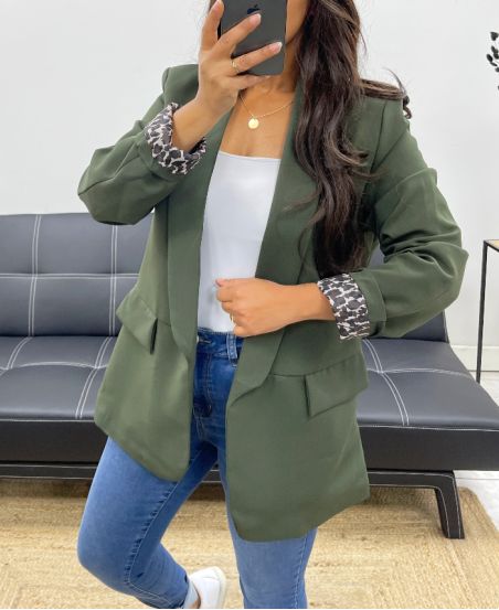 BLAZER JASJE MET LUIPAARDVOERING AH255109 KAKI