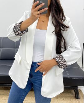 CHAQUETA BLAZER CON FORRO DE LEOPARDO AH255109 BLANCO