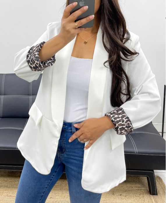 BLAZERJACKE MIT LEOPARDENFUTTER AH255109 WEISS