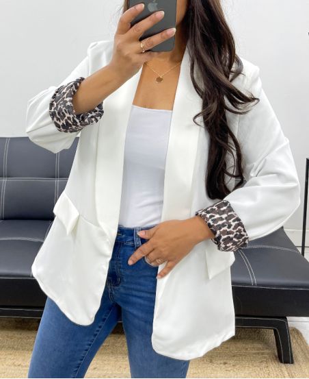 BLAZER JACKET WITH LEOPARD LINING AH255109 WHITE