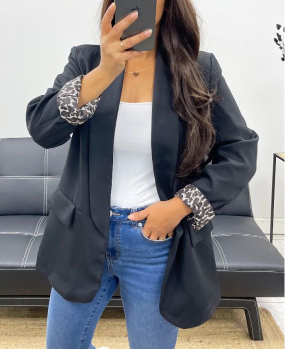VESTE BLAZER DOUBLURE LEOPARD AH255109 NOIR