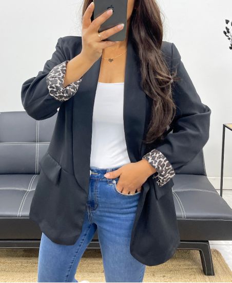 BLAZER JACKET WITH LEOPARD LINING AH255109 BLACK