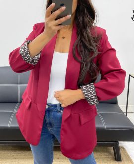 BLAZER JACKET WITH LEOPARD LINING AH255109 BURGUNDY