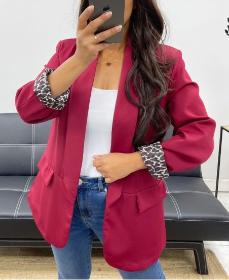 BLAZER JACKET WITH LEOPARD LINING AH255109 BURGUNDY