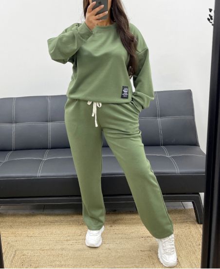 PASUJĄCY KOMPLET BLUZA + SPODNIE Z 2 KIESZENIAMI AH255082 KHAKI