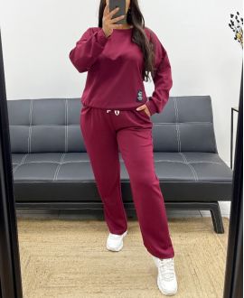MATCHING SWEATSHIRT + 2-POCKET PANTS SET AH255082 BURGUNDY