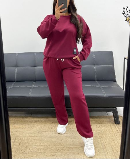MATCHING SWEATSHIRT + 2-POCKET PANTS SET AH255082 BURGUNDY