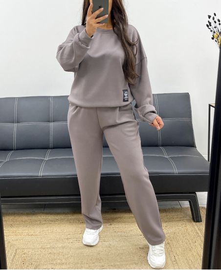 MATCHING 2-POCKET SWEATSHIRT + PANTS SET AH255082 TAUPE