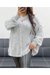 MIĘKKA KAMIZELKA OVERSIZE ZAPINANA NA GUZIKI AH255136 JASNOSZARA