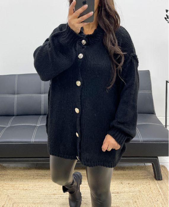 SOFT OVERSIZED VEST WITH BUTTONS AH255136 BLACK