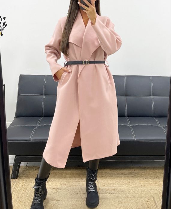 MANTEAU LONG 2 POCHES + CEINTURE AH255158 ROSE