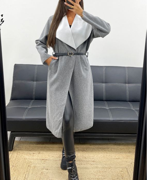 MANTEAU LONG 2 POCHES + CEINTURE AH255158 GRIS