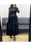 GONNA LUNGA IN VELLUTO CON BOTTONI + CINTURA AH255162 NERA