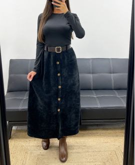 LANGE FLUWELEN ROK MET KNOPEN + ZWARTE AH255162 RIEM