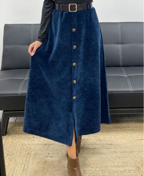 GONNA LUNGA IN VELLUTO CON BOTTONI + CINTURA AH255162 BLU NAVY