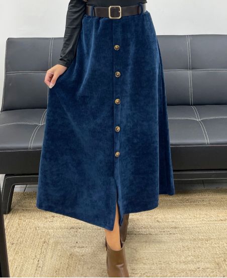 GONNA LUNGA IN VELLUTO CON BOTTONI + CINTURA AH255162 BLU NAVY