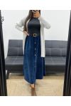 GONNA LUNGA IN VELLUTO CON BOTTONI + CINTURA AH255162 BLU NAVY