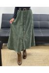 LANGE FLUWELEN ROK MET KNOPEN + RIEM AH255162 KHAKI