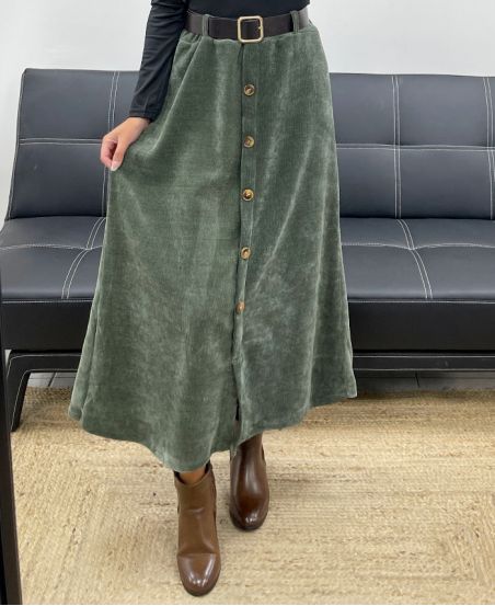 GONNA LUNGA IN VELLUTO CON BOTTONI + CINTURA AH255162 KHAKI