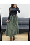 LANGE FLUWELEN ROK MET KNOPEN + RIEM AH255162 KHAKI