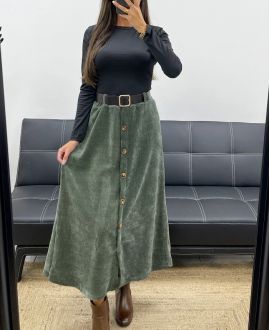 GONNA LUNGA IN VELLUTO CON BOTTONI + CINTURA AH255162 KHAKI