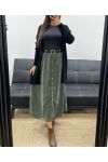 LANGE FLUWELEN ROK MET KNOPEN + RIEM AH255162 KHAKI