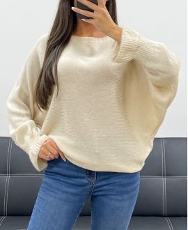 WOOL SWEATER WITH SLEEVE DETAIL AH5157 BEIGE