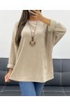 PULL AMPLE VELOURS + COLLIER OFFERT AH255038 BEIGE