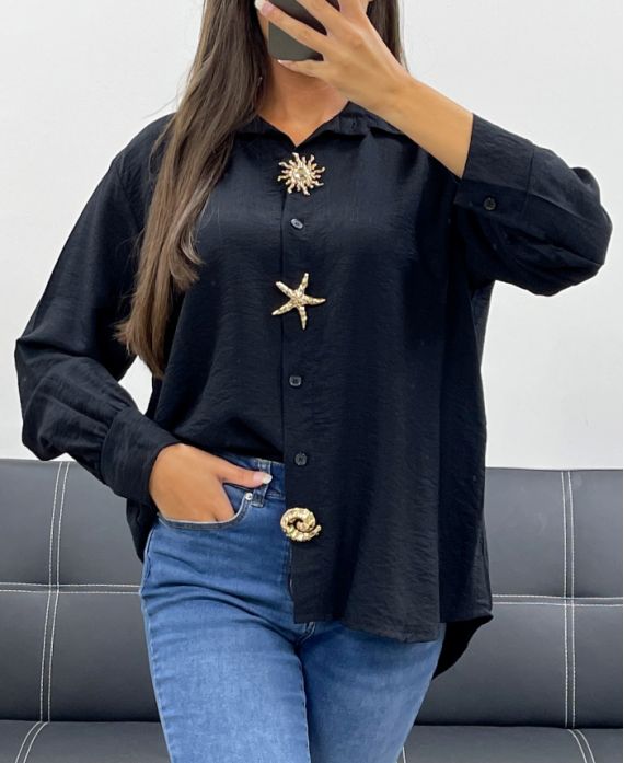 CHEMISE A BOUTONS ET BOUTONS FANTAISIE AH255149 NOIR