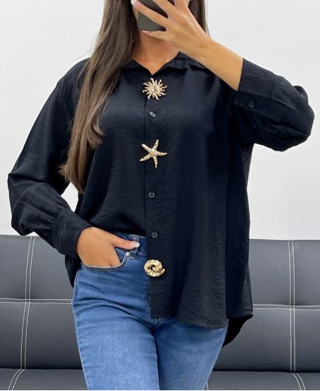 CHEMISE A BOUTONS ET BOUTONS FANTAISIE AH255149 NOIR