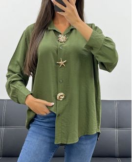 CHEMISE A BOUTONS ET BOUTONS FANTAISIE AH255149 KAKI