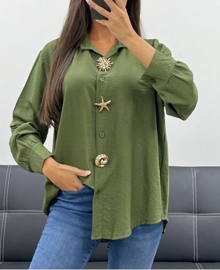 CHEMISE A BOUTONS ET BOUTONS FANTAISIE AH255149 KAKI