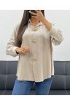 CHEMISE A BOUTONS ET BOUTONS FANTAISIE AH255149 BEIGE