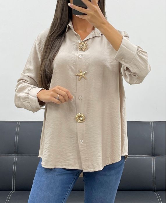 CHEMISE A BOUTONS ET BOUTONS FANTAISIE AH255149 BEIGE
