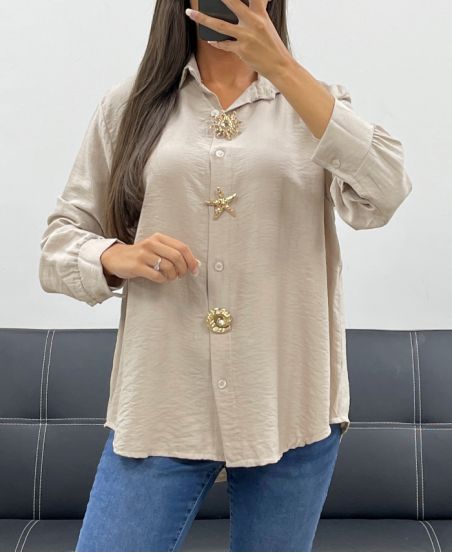 CHEMISE A BOUTONS ET BOUTONS FANTAISIE AH255149 BEIGE