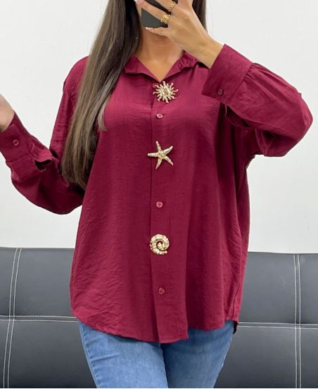 CHEMISE A BOUTONS ET BOUTONS FANTAISIE AH255149 BORDEAUX