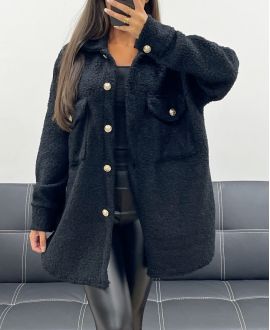 CURLY WOOL EFFECT OVERSHIRT AH255154 BLACK