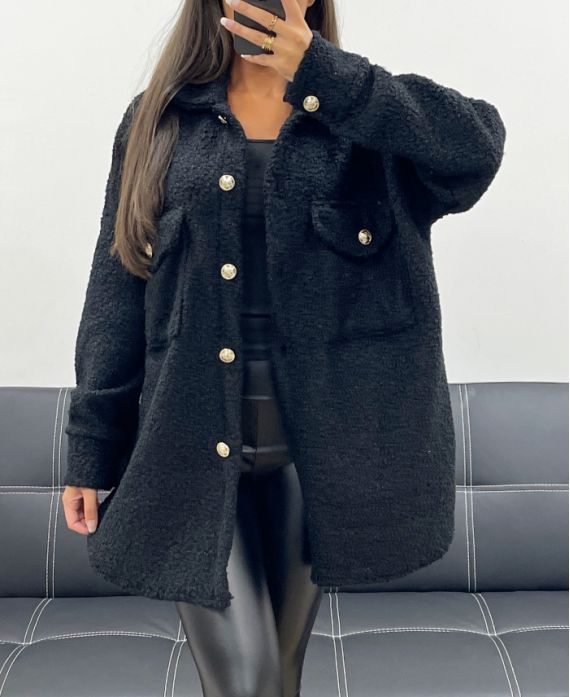 SOBRECAMISA EFECTO LANA RIZADA AH255154 NEGRO