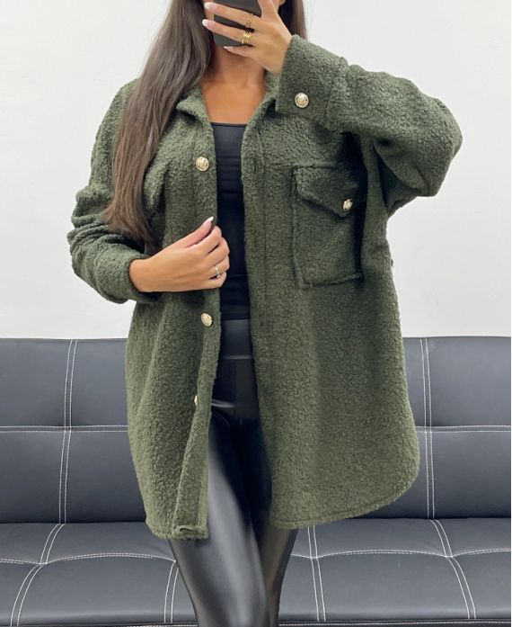 CURLY WOOL EFFECT OVERSHIRT AH255154 KHAKI