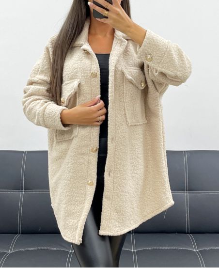 CURLY WOOL EFFECT OVERSHIRT AH255154 BEIGE