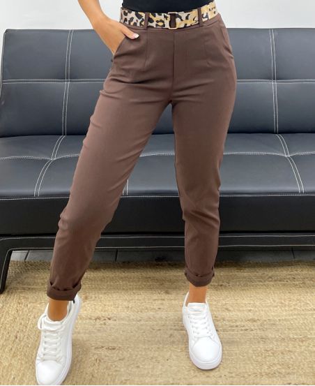 4-PACK 2-POCKET PANTS + LEOPARD BELT S-M-L-XL AH255119 CHOCOLATE